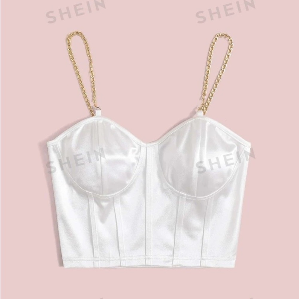 SHEIN MOOSTA Chain Detail Silky Bustier Cami Crop Top